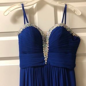 Strapless royal blue prom dress